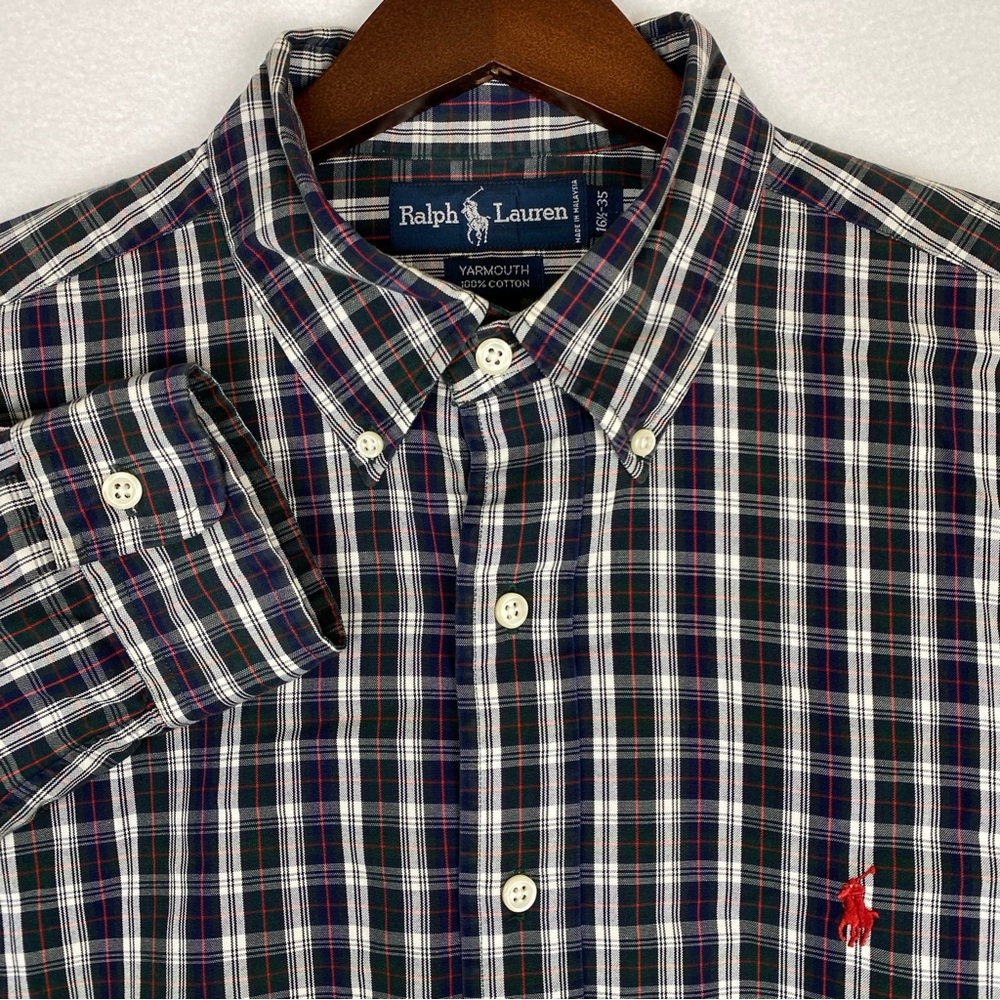 Ralph Lauren Men’s 16.5 Plaid Long Sleeve Yarmouth Button Down Shirt Embroidered